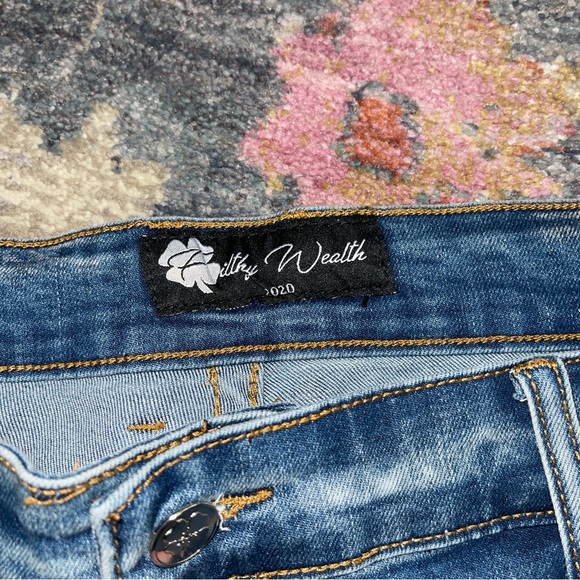 Filthy Wealth Clover Blue Distressed Denim Jeans Size 36 - Picture 8 of 11